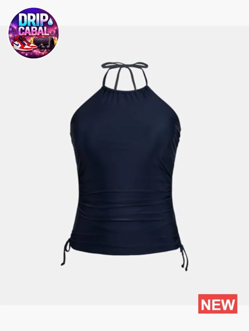 Tummy Control Tankini Top High Neck Halter Tie Drawstring Bathing Suit Top Only